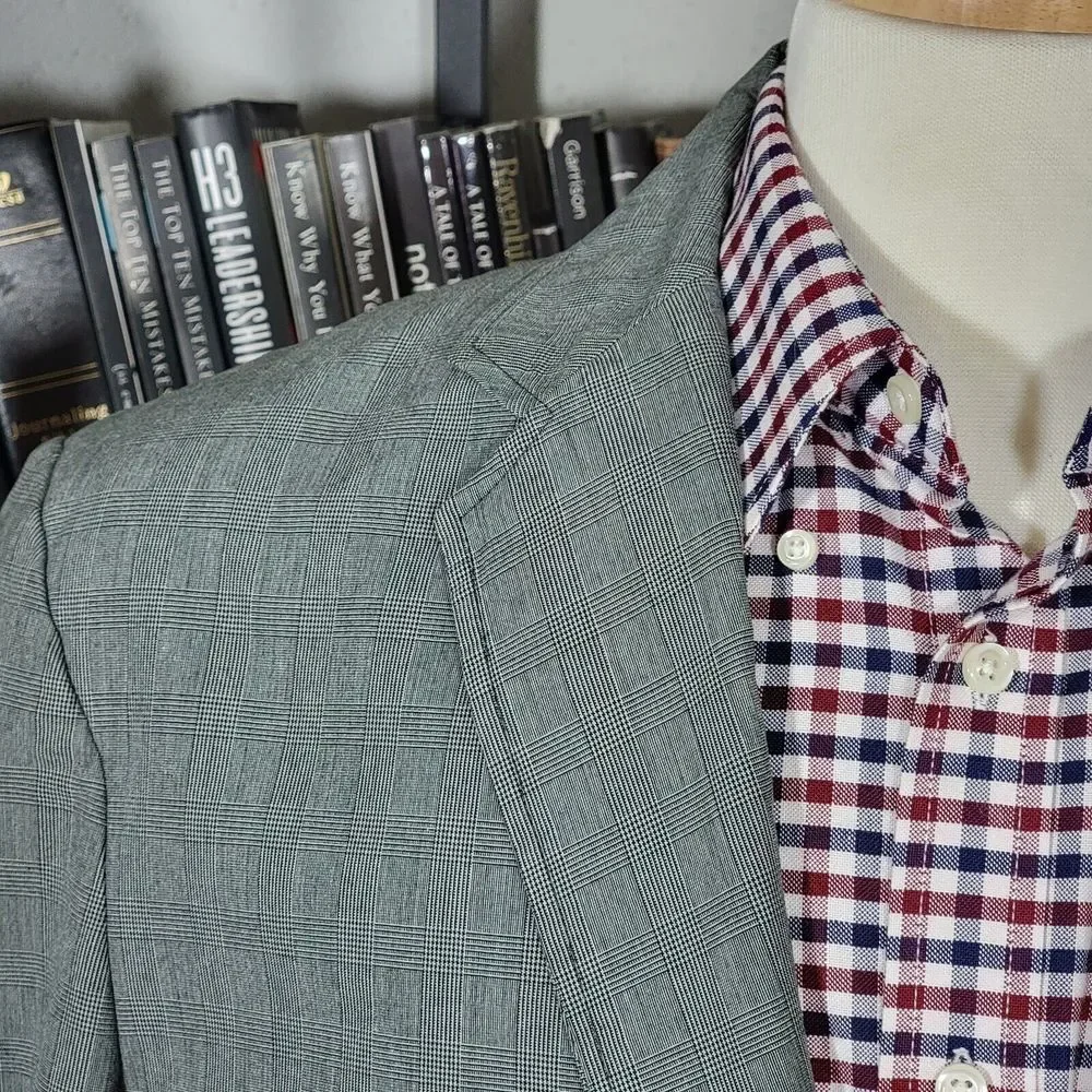 Express Men's Sport Coat‎ Blazer Two Button Gray Plaid Cotton Size 42L